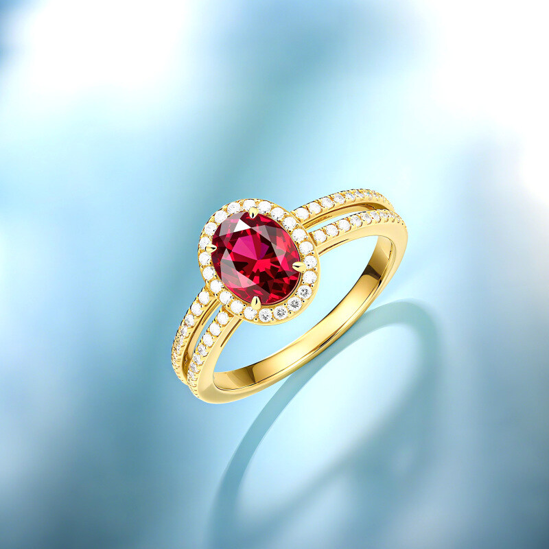 خاتم خطوبة من الذهب عيار 14 قيراطًا مرصع بالياقوت بقطع بيضاوي-4