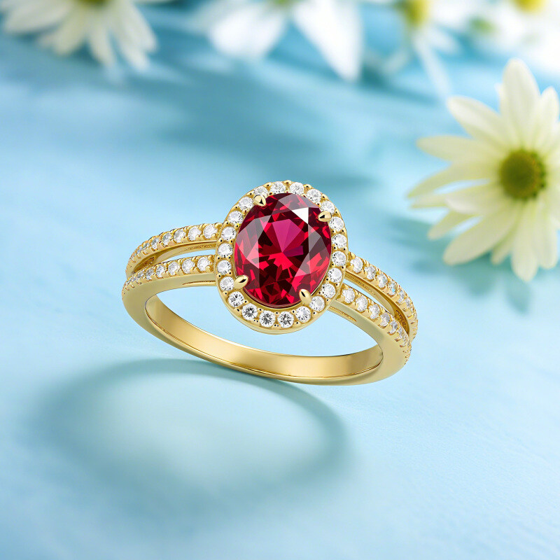 خاتم خطوبة من الذهب عيار 14 قيراطًا مرصع بالياقوت بقطع بيضاوي-5