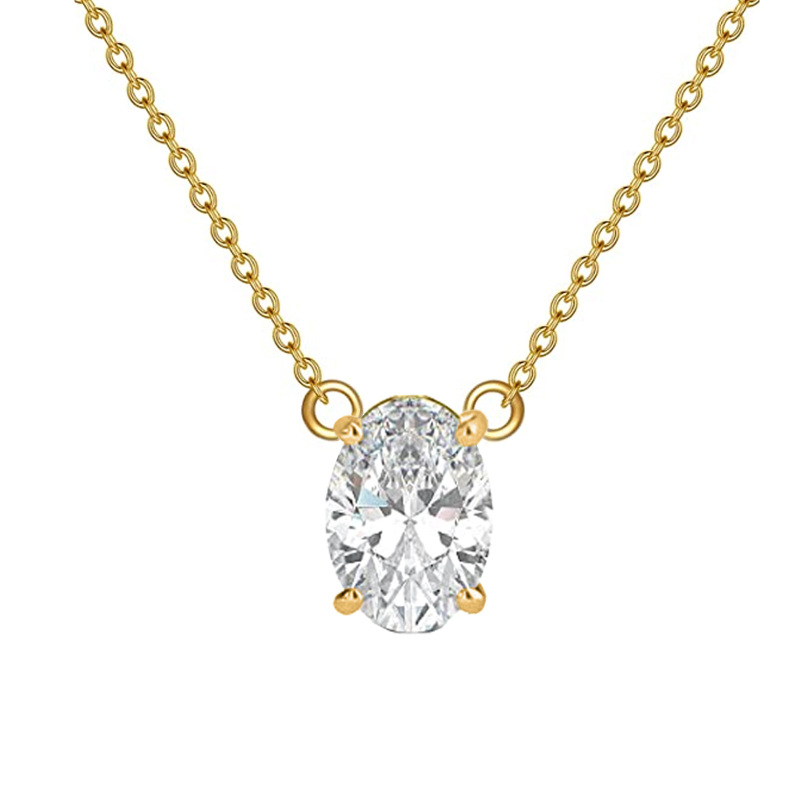 10K Gold Oval Moissanite Pendant Necklace For Women-3