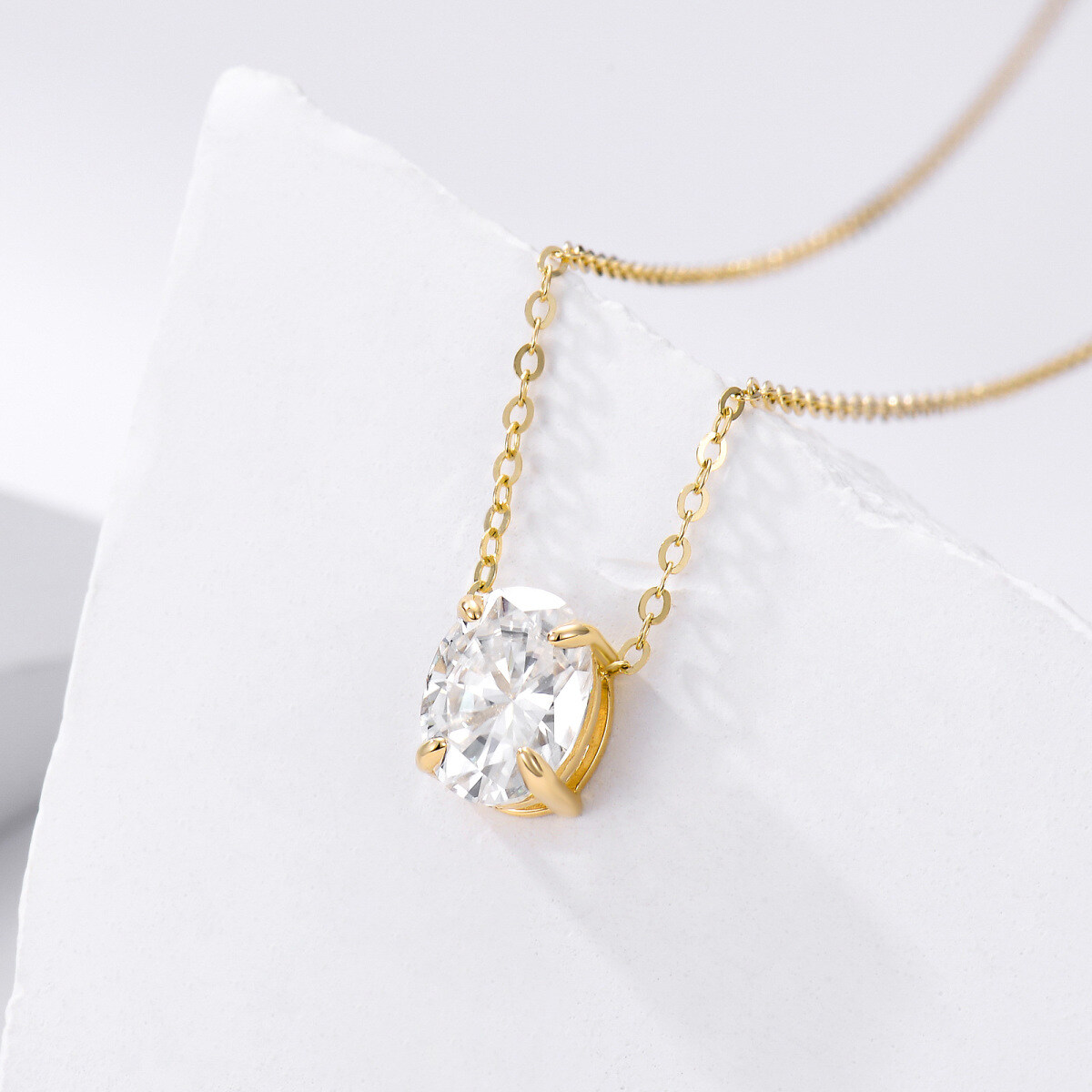 10K Gold Oval Moissanite Pendant Necklace For Women-3