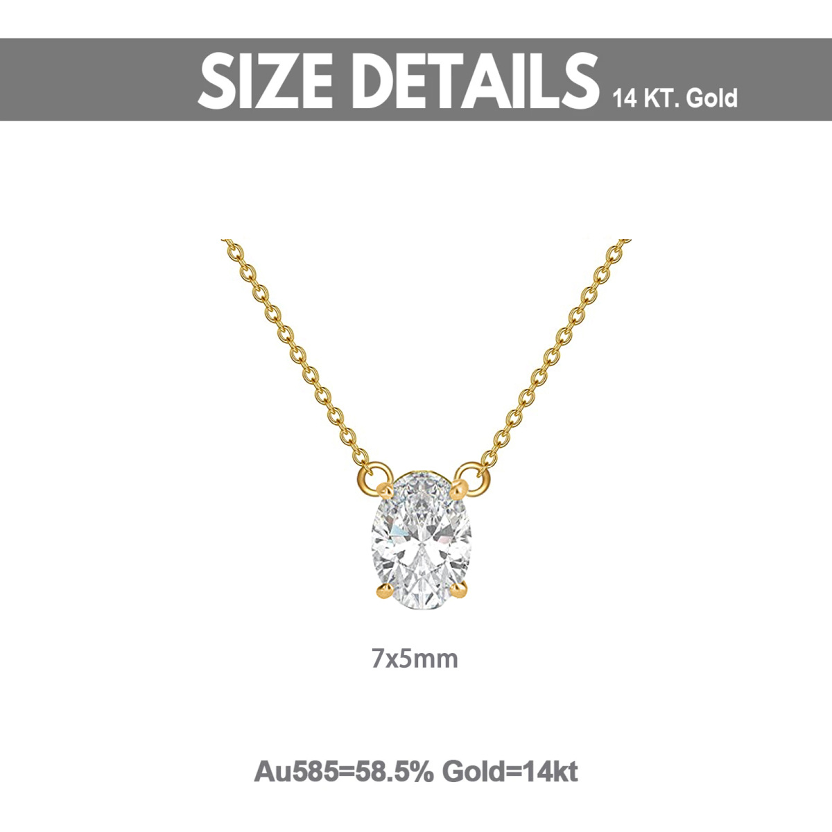 10K Gold Oval Moissanite Pendant Necklace For Women-5