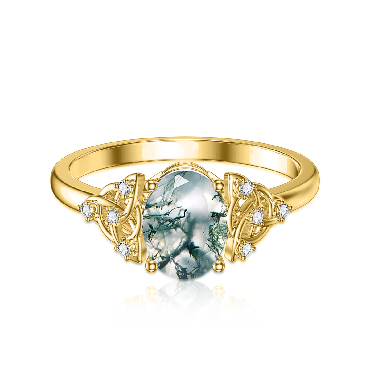 Ovaler Moosachatring aus 14 Karat Gold-1