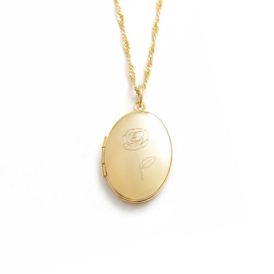 Collier médaillon photo personnalisé ovale en or 14K