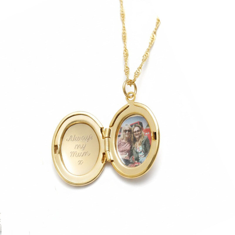14K-Gold-Oval-Personalisierter-Foto-Medaillon-Halskette-3