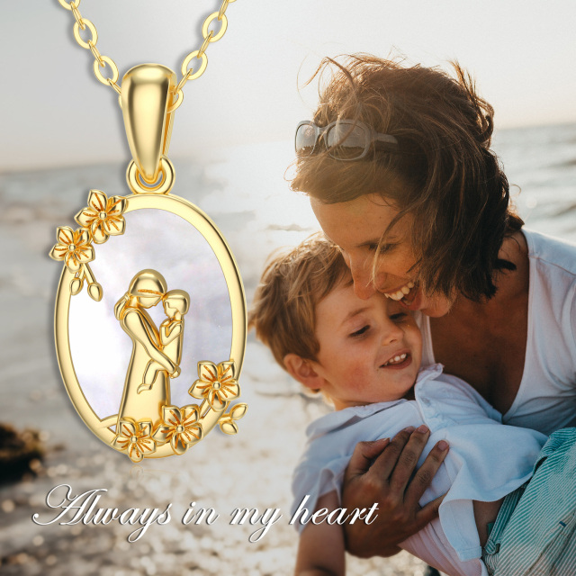 Collana con ciondolo madre e figlia a forma di ovale di conchiglia Abalone in oro 14K-5