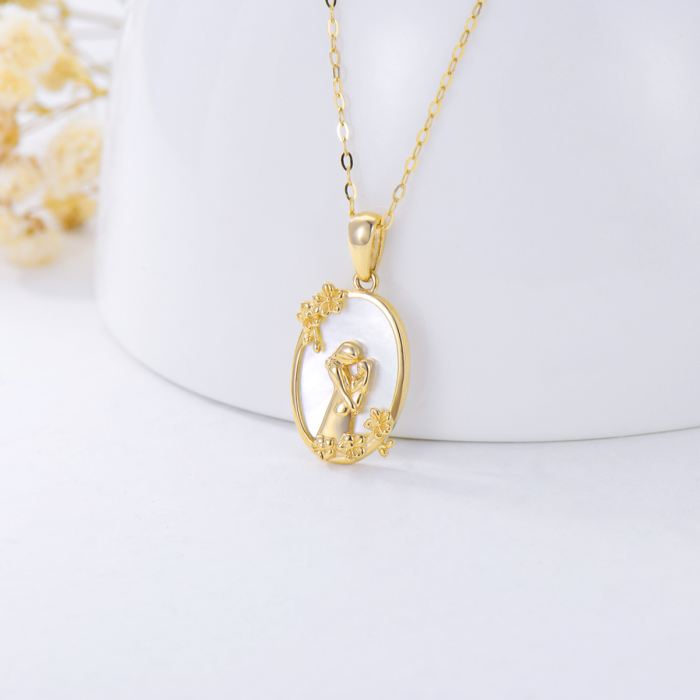 Halskette mit ovalem Abalone-Schalentier-Kubikzirkonia-Anhänger aus 10-karätigem Gold für Eltern und Kinder für Mutter-4