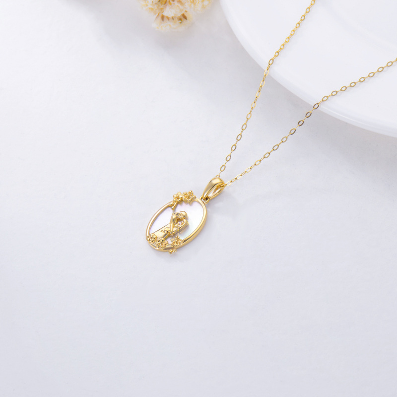 10K Gold Oval Abalone Shellfish Cubic Zirconia Parents & Children Pendant Necklace For Mother-5