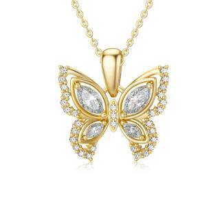 10K Gold Oval Shaped Cubic Zirconia Butterfly Pendant Necklace-59