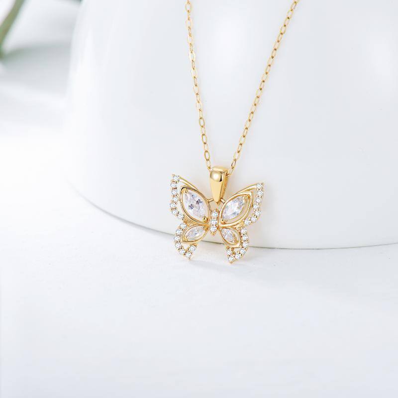 14K Gold Oval Shaped Cubic Zirconia Butterfly Pendant Necklace-3