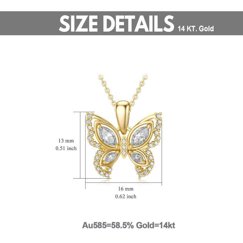 14K Gold Oval geformt Cubic Zirkonia Schmetterling Anhänger Halskette-5