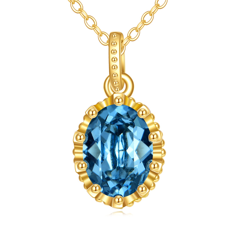 18K Gold Oval Shaped Crystal Pendant Necklace-1