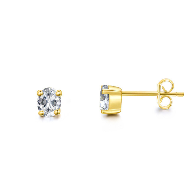 10K Gold Oval Shaped Crystal Stud Earrings