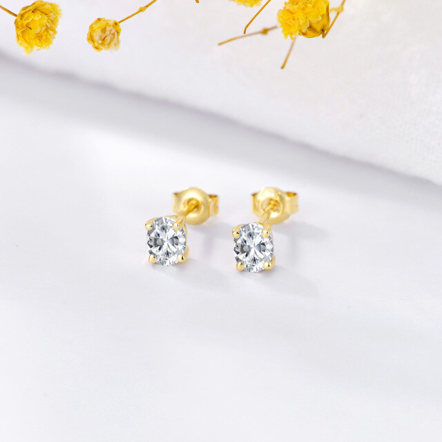 14K Gold Oval Shaped Crystal Stud Earrings-3