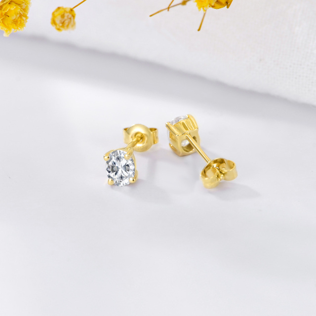 14K Gold Oval Shaped Crystal Stud Earrings-4