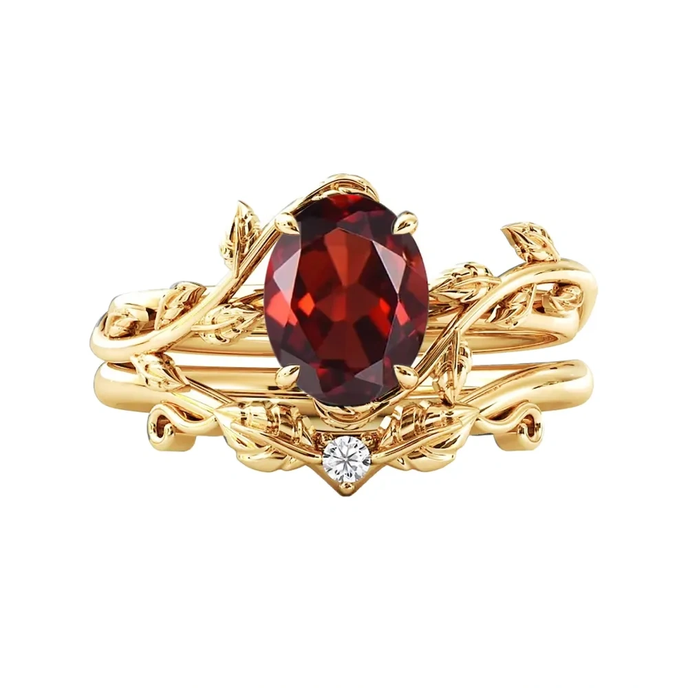 10K Gold 1.1 to 5.1 CT.T.W. Oval Cut Gemstone Lvy Engagement Band Bridal Set-1