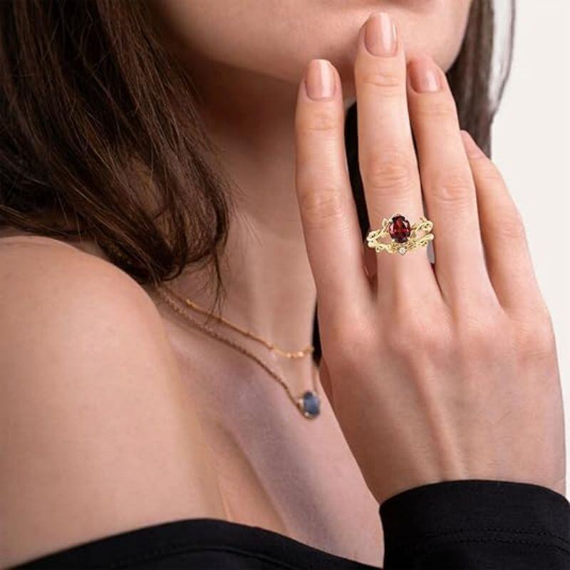 Conjunto de aliança de noivado em ouro 10K 1,1 a 5,1 CT.T.W. com pedra preciosa de lapidação oval Lvy-2