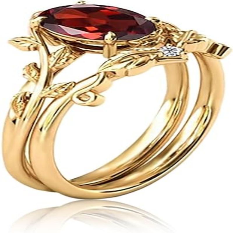 10K Gold 1.1 to 5.1 CT.T.W. Oval Cut Gemstone Lvy Engagement Band Bridal Set-3