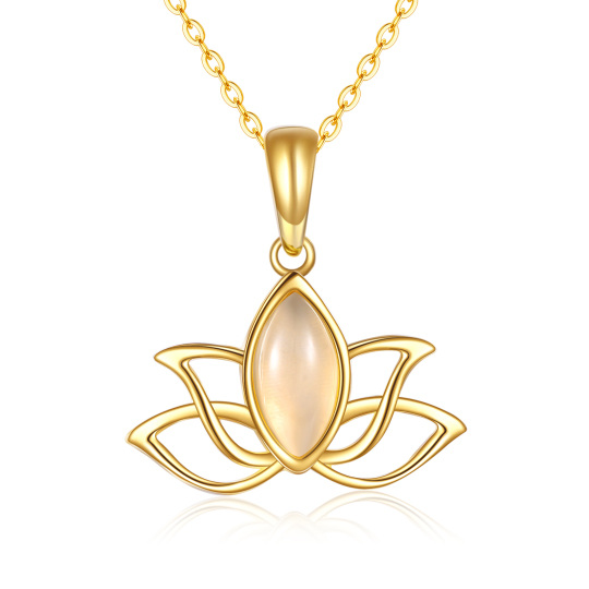 Collana con ciondolo di loto di giada a forma ovale in oro 14K