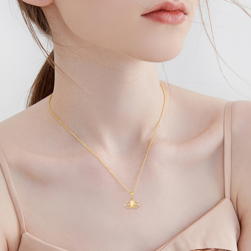 10K Gold Oval Shaped Jade Lotus Pendant Necklace-2