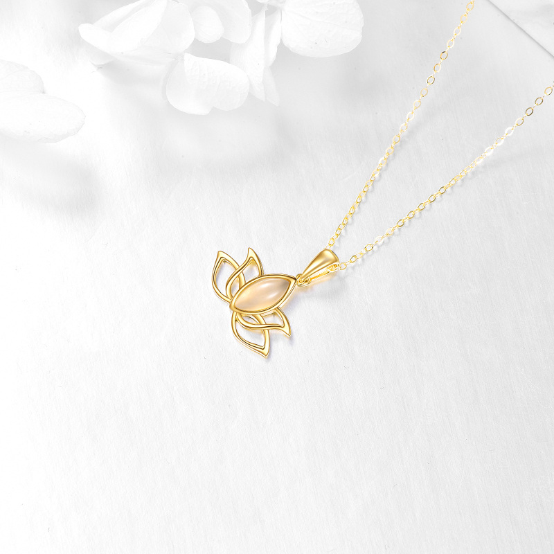 Colar com pingente de lótus de jade em formato oval em ouro 10K-4