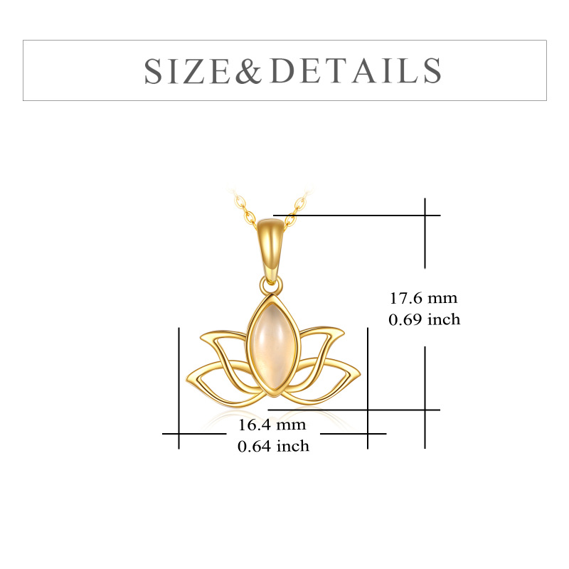 Colar com pingente de lótus de jade em formato oval em ouro 10K-5