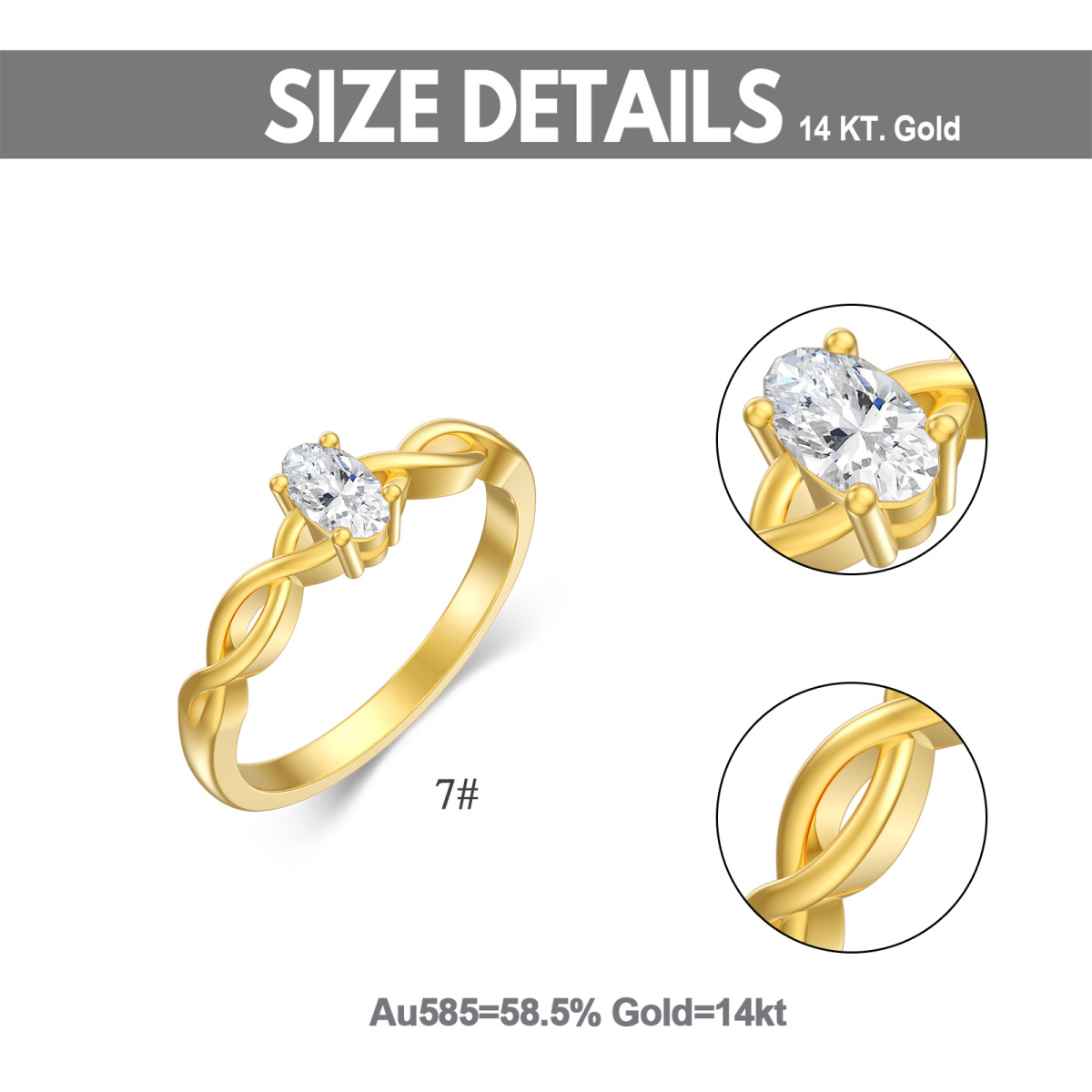 14K Gold Oval geformt Labor erstellt Diamant Unendlichkeit Symbol Ring-3