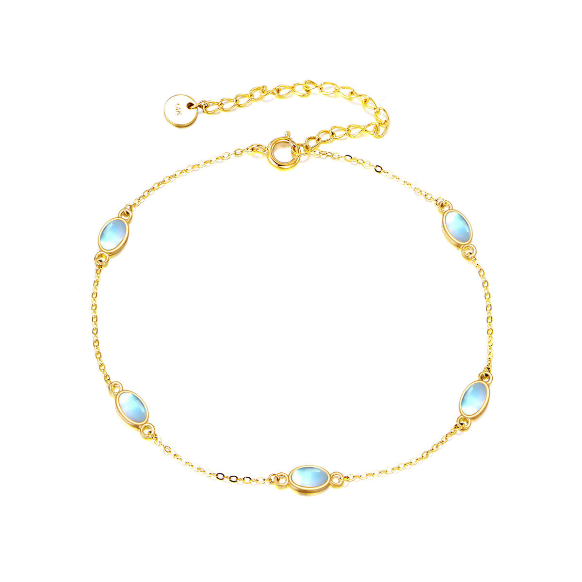 10K Yellow Gold Oval Moonstone Charm Bracelet For Women-1