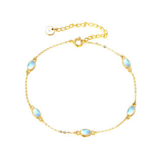 14K Yellow Gold Oval Moonstone Pendant Bracelet For Women-1