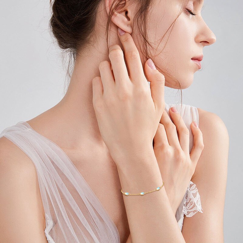 Bracelet à breloques ovale en or blanc 10 carats et pierre de lune taille ovale-2