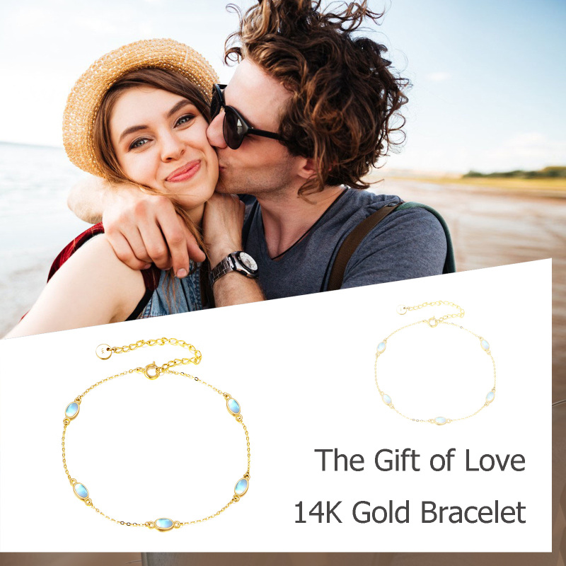 Bracelet à breloques ovale en or blanc 10 carats et pierre de lune taille ovale-6