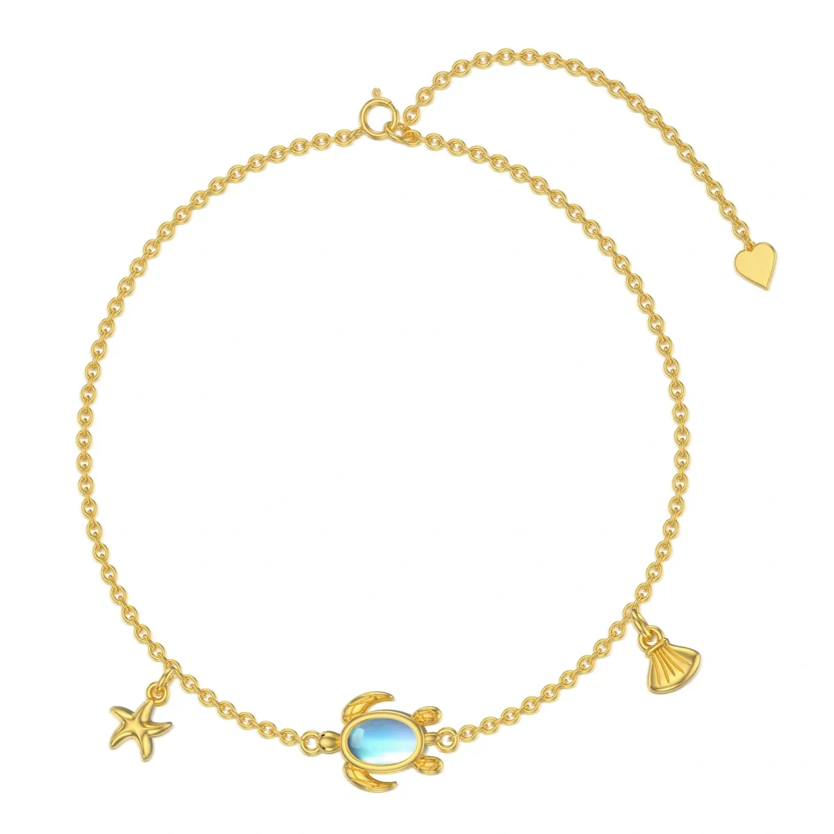 18K Gold Oval Shaped Moonstone Turtle Charm Bracelet-1