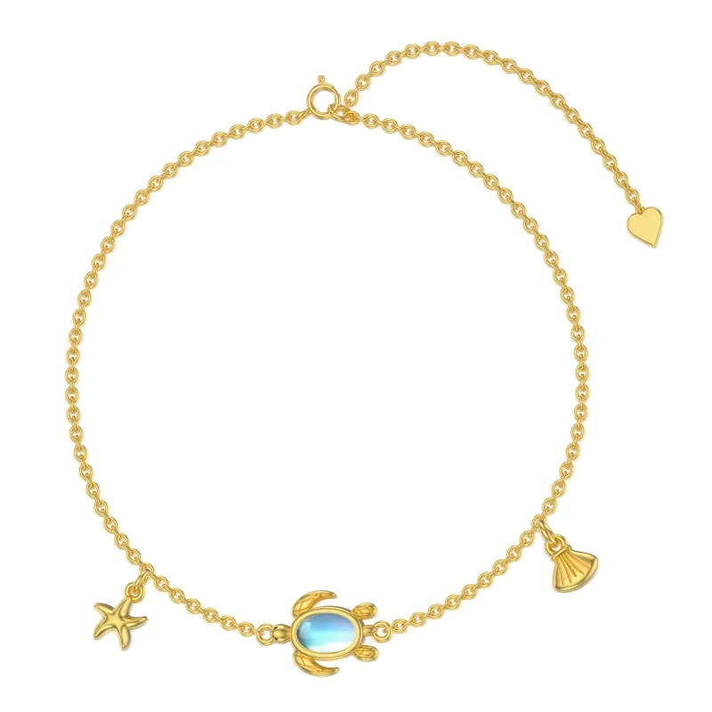 14K Gold Oval Shaped Moonstone Turtle Pendant Bracelet