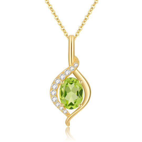 Colar com pingente de peridoto olivina em ouro 14 quilates em forma oval