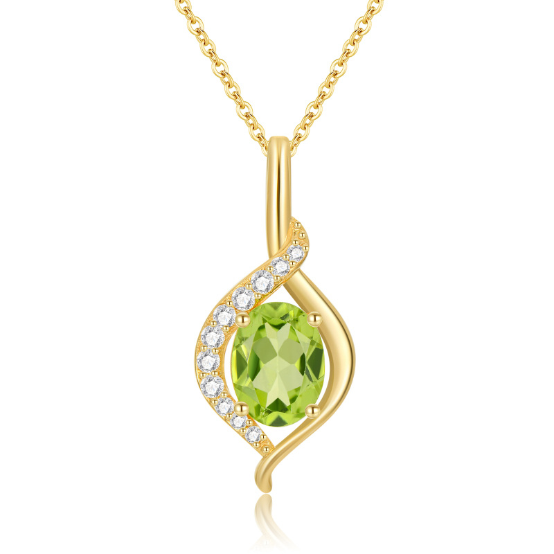 10K Gold Oval Shaped Olivine Peridot Pendant Necklace-1