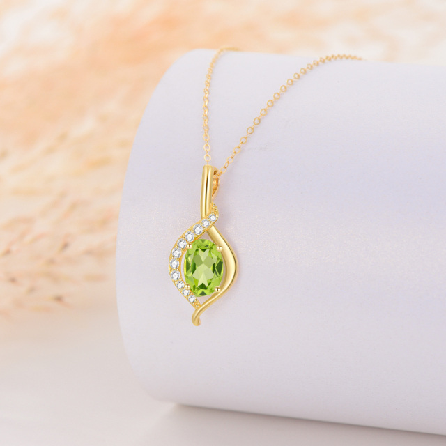 14K Gold Oval Shaped Olivine Peridot Pendant Necklace-3