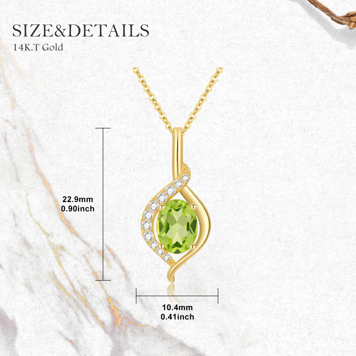 14K Gold Oval Shaped Olivine Peridot Pendant Necklace-5