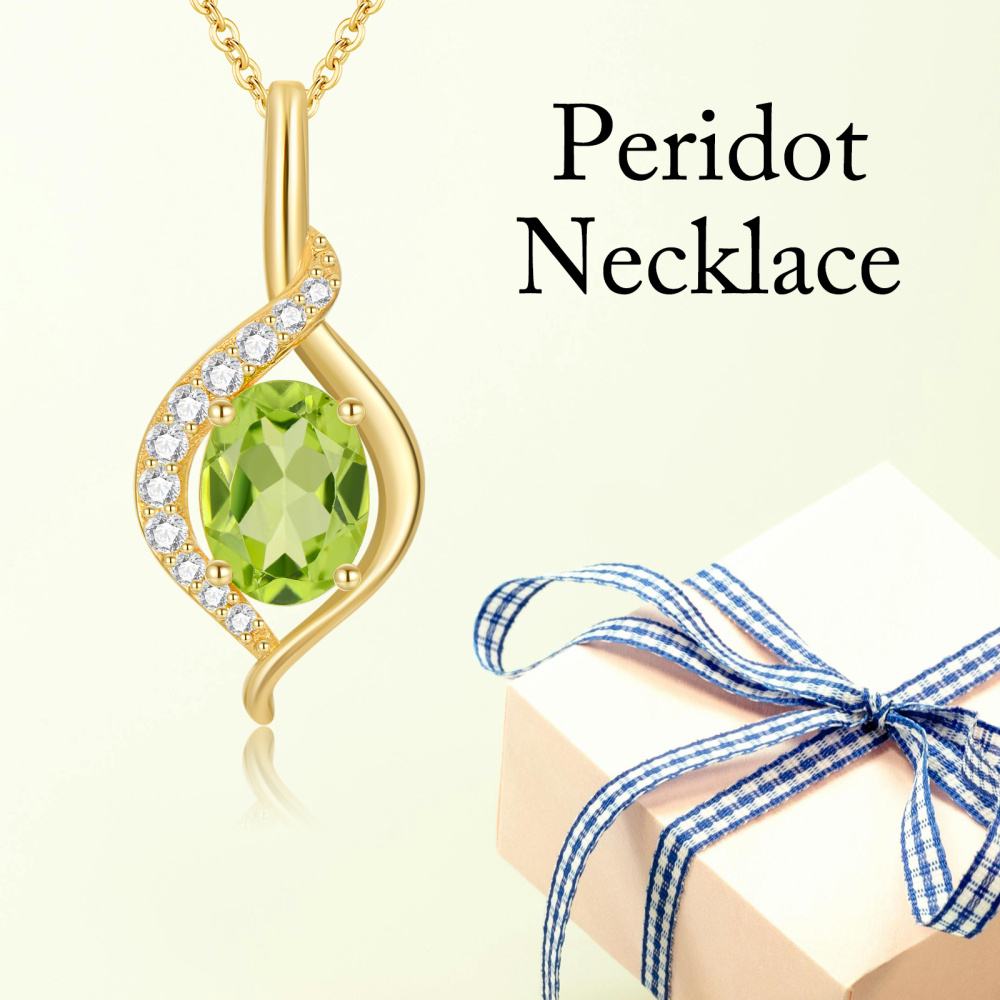 10K Gold Oval geformt Olivin Peridot Anhänger Halskette-6