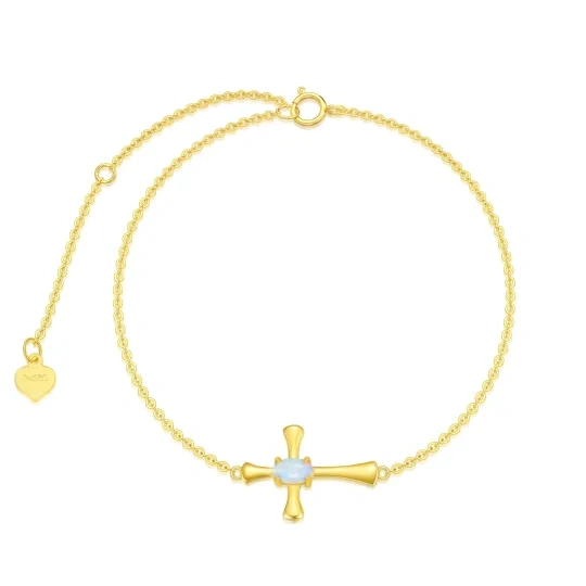 10K Gold Oval Shaped Opal Cross Charm Bracelet