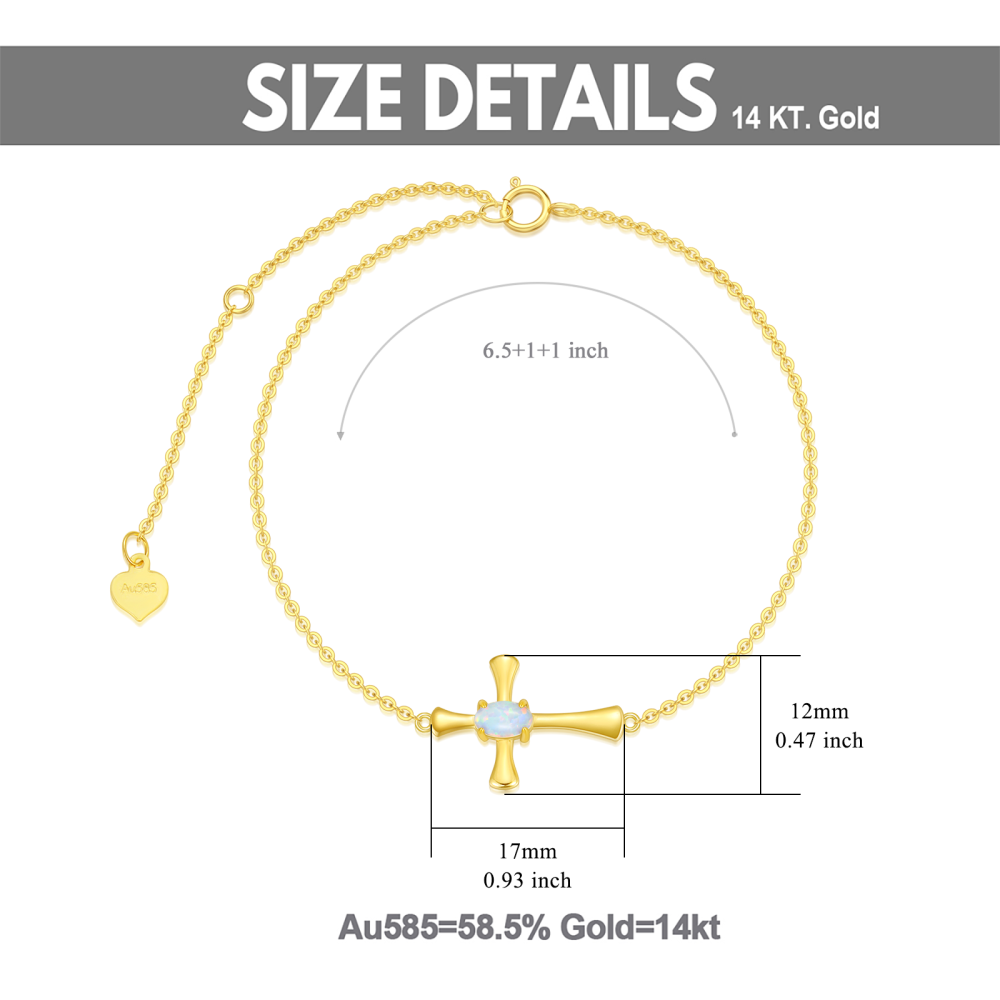 10K Gold Oval geformt Opal Kreuz Anhänger Armband-5