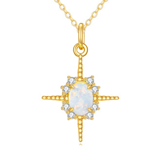 10K Gold Oval Shaped Opal Cross Pendant Necklace-12