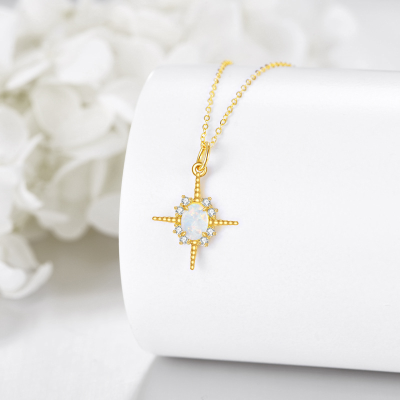 10K Gold Oval Shaped Opal Cross Pendant Necklace-4