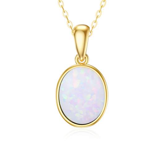 10K Gold Oval Shaped Opal Pendant Necklace