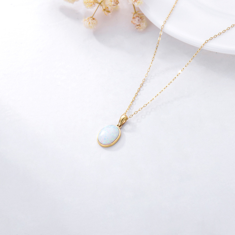 14K Gold Oval Shaped Opal Pendant Necklace-3
