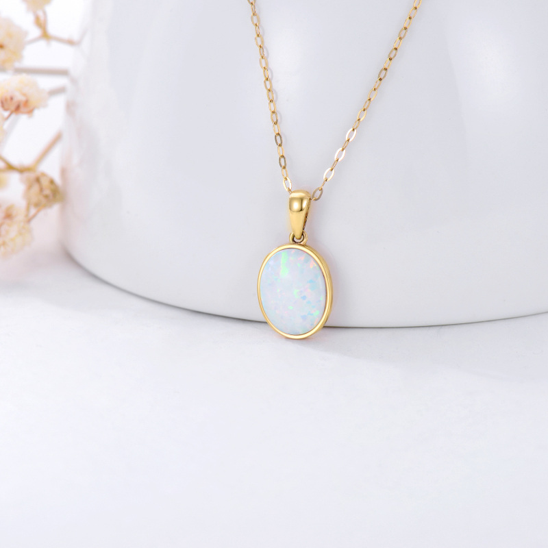 14K Gold Oval Shaped Opal Pendant Necklace-4