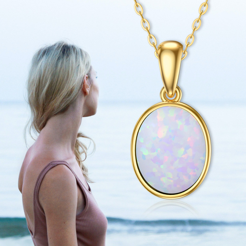 14K Gold Oval Shaped Opal Pendant Necklace-5