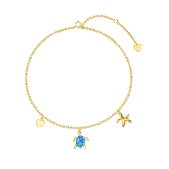 10K Gold Oval Shaped Opal Sea Turtle Starfish & Shell Anklet