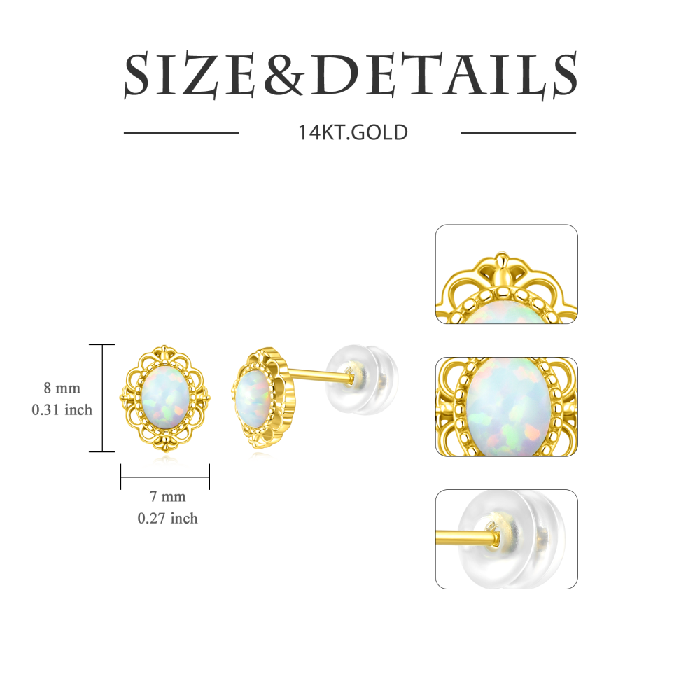 10K Yellow Gold Oval Opal Stud Earrings For Women-5