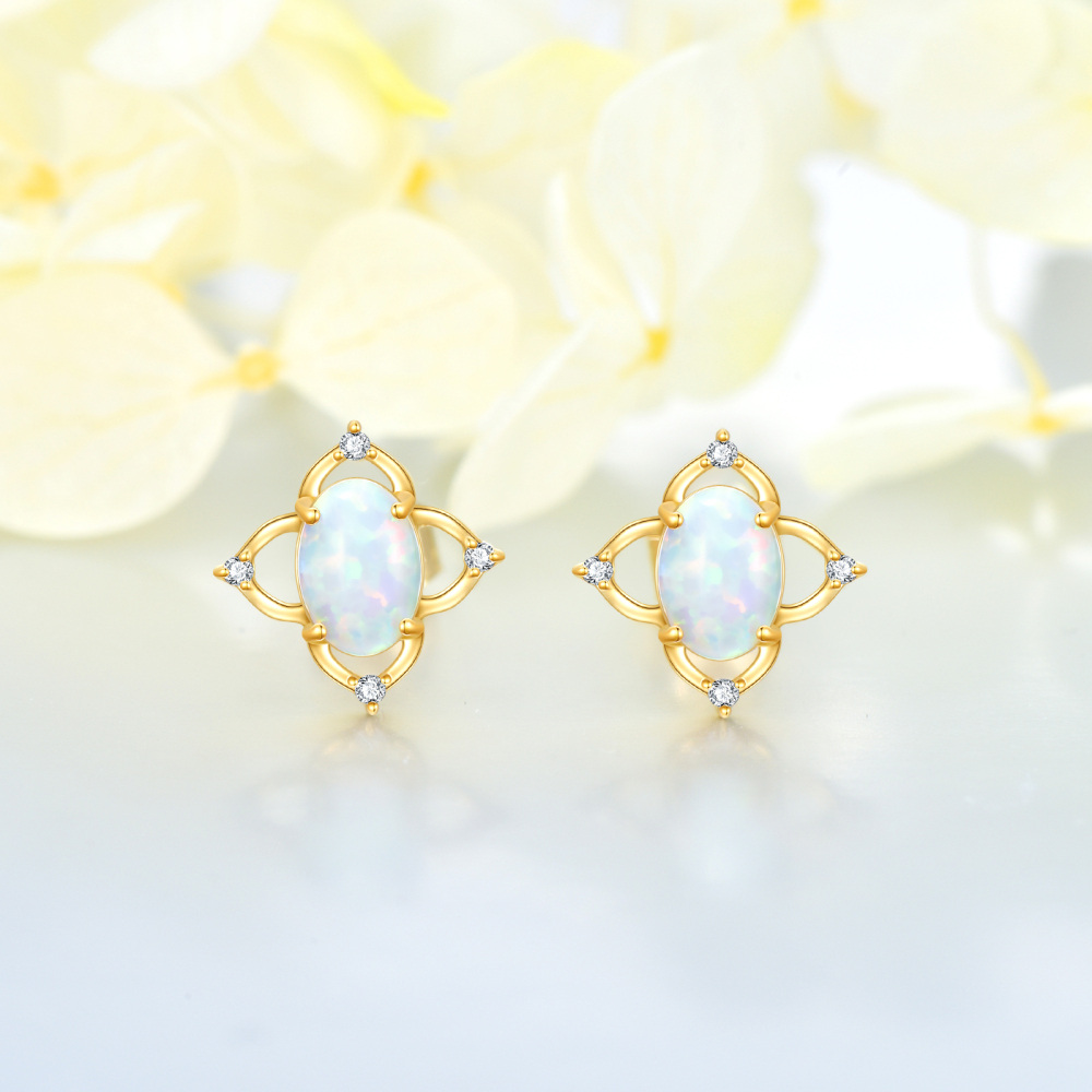 10K Gold Oval Opal Vintage Flower Stud Earrings Hypoallergenic Jewelry-3