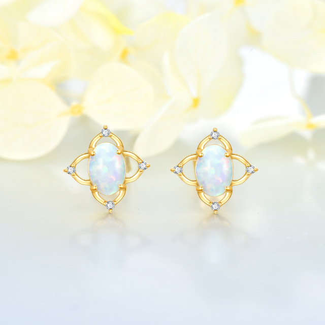 14K Gold Ovalform Opal Wildblumen & Ovalform Ohrstecker-3