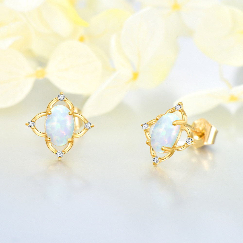 10K Gold Oval Opal Vintage Flower Stud Earrings Hypoallergenic Jewelry-4